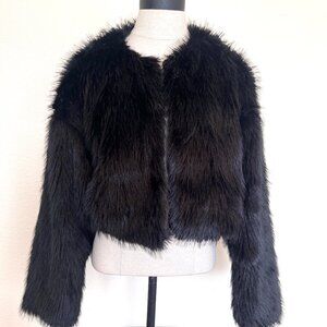 Crop Faux Fur Jacket - Black - Size Large - NWOT